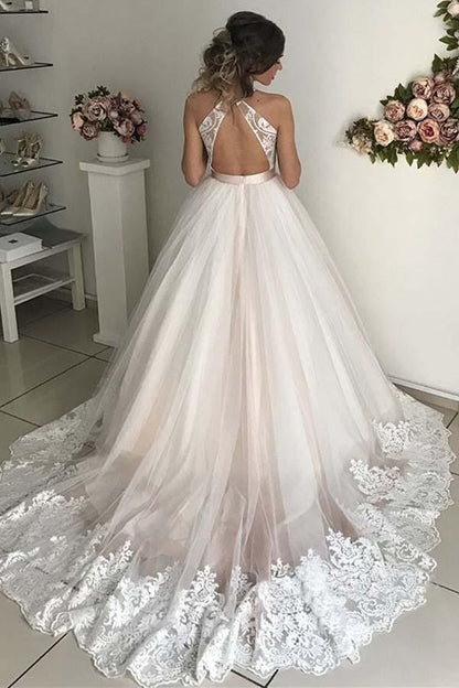 Gorgeous V-Neck Sleeveless Tulle Wedding Dresses Bridal Gowns