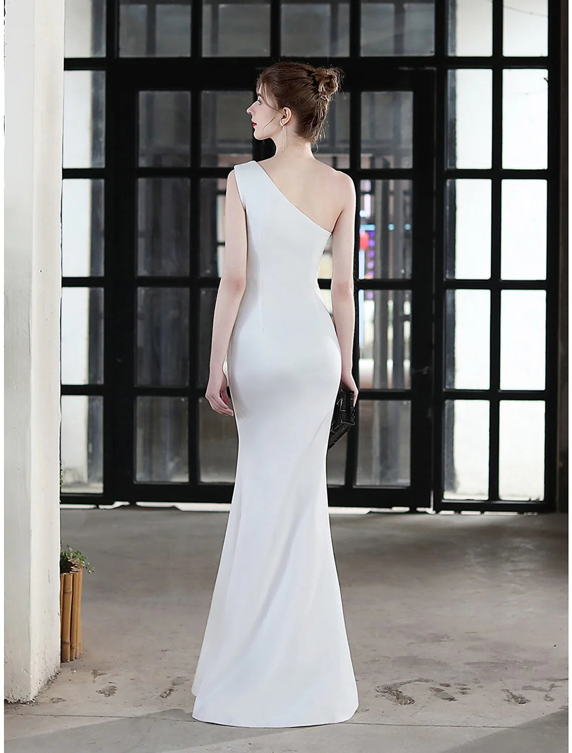 Mermaid / Trumpet Evening Gown Sexy Dress Wedding Guest Floor Length Sleeveless One Shoulder Stretch Satin with Crystals