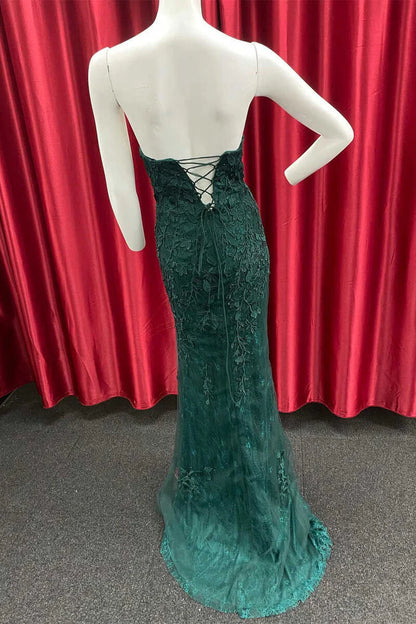 Appliques Strapless Long Prom Gown with Slit