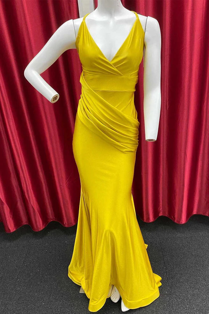 V-Neck Backless Mermaid Long Formal Gown