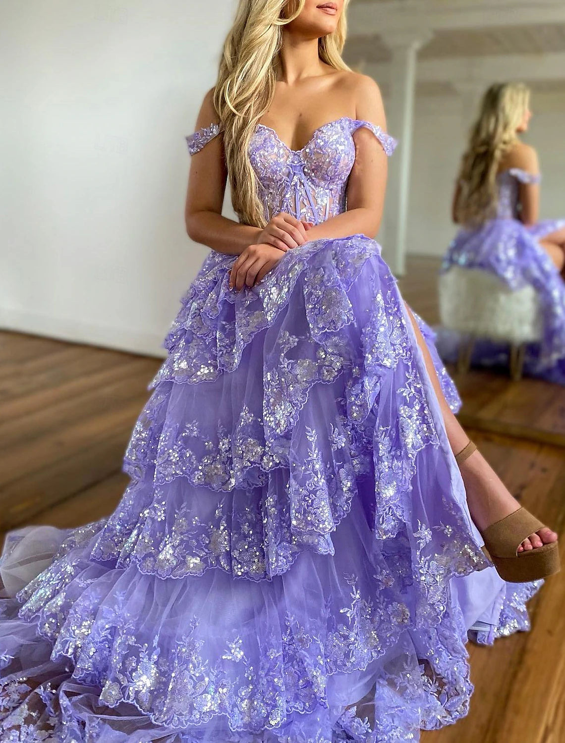 Sheath Mermaid Prom Dresses Corsets Dress Evening Party Court Train Sleeveless Off Shoulder Appliques with Sequin Slit