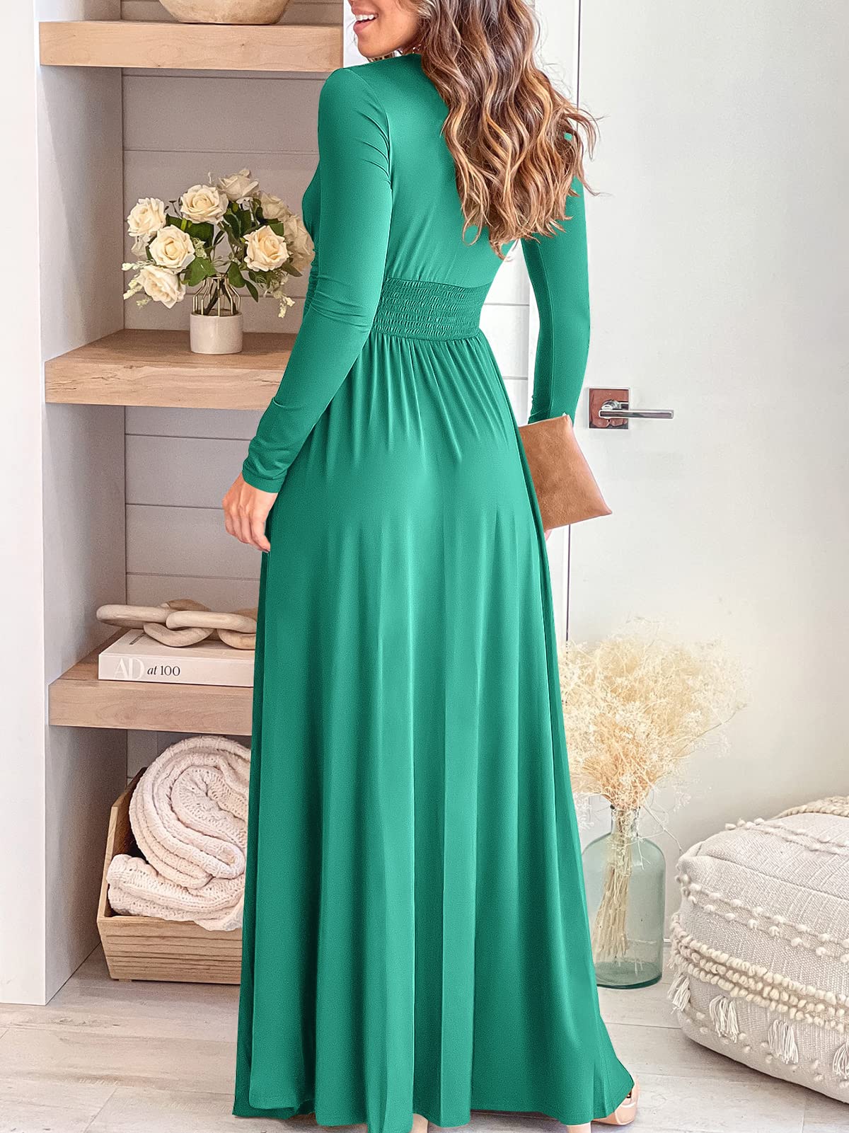 Wedding Guests Dresses Women Deep V Neck Long Sleeve Slit Elegant Formal Wedding Guest Cocktail Evening Date Maxi Long Dress Prom Dresses Formal Wear Dresses