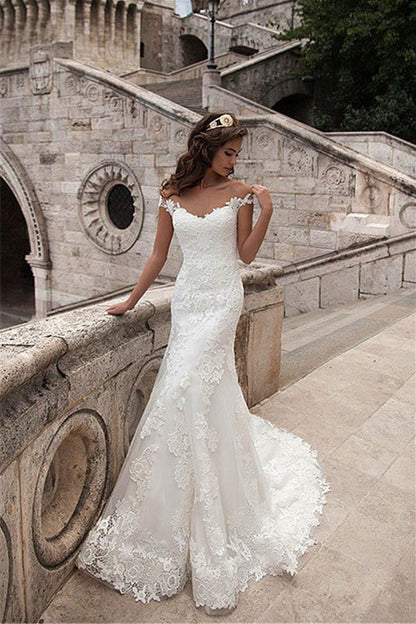 Illusion Neckline Lace Mermaid Long Wedding Dresses