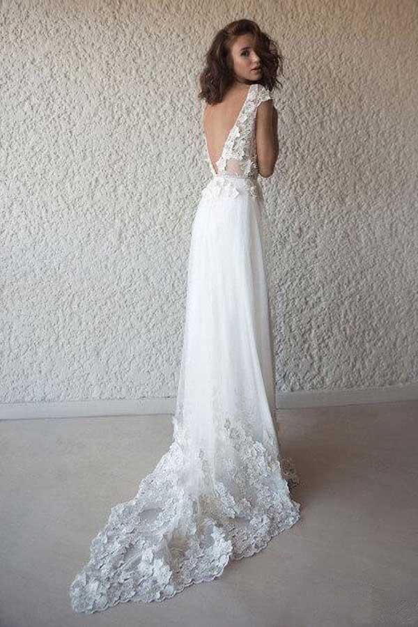 Cap Sleeve See Through Wedding Dresses Beach Bridal Dress