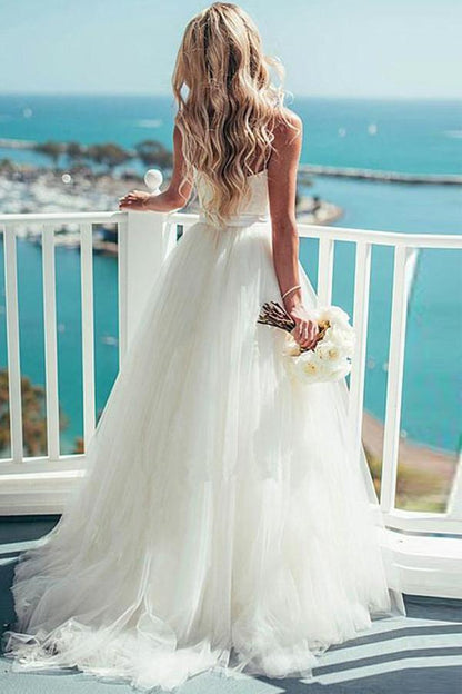 Tulle Destination Sweetheart Spaghetti Strap Wedding Dress