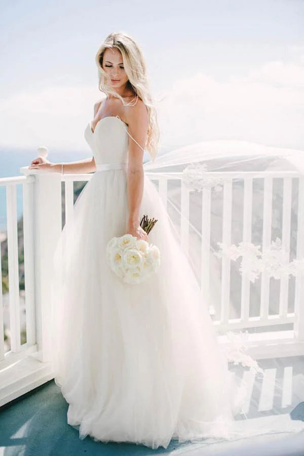 Tulle Destination Sweetheart Spaghetti Strap Wedding Dress