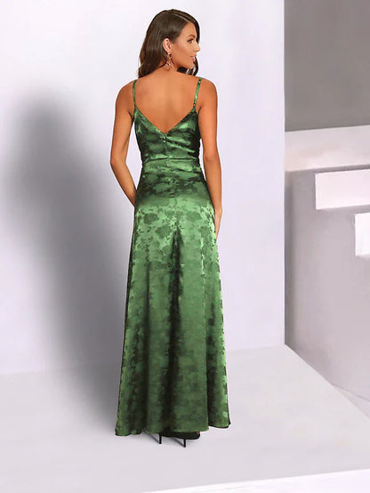 Mermaid / Trumpet Wedding Guest Dresses Elegant Dress Wedding Party Floor Length Sleeveless Spaghetti Strap Charmeuse with Slit