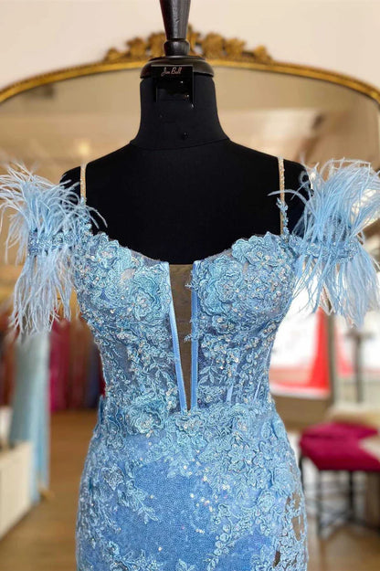 Sequin Appliques Cold-Shoulder Long Prom Gown with Slit