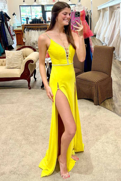 Lace-Up Belted Long Formal Dress