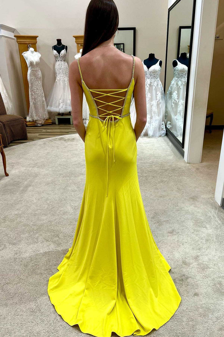 Lace-Up Belted Long Formal Dress