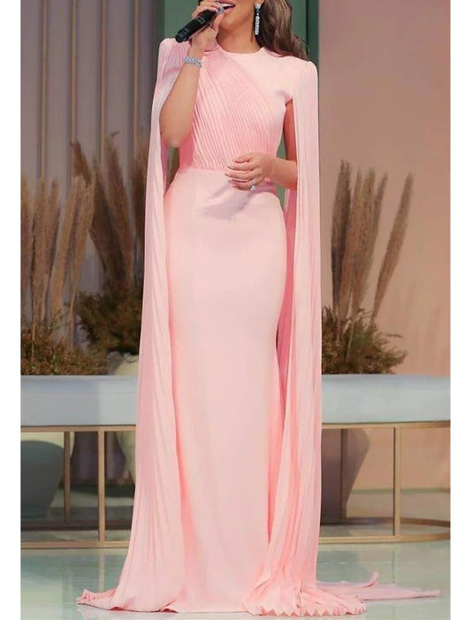 Mermaid / Trumpet Evening Gown  Court Train Sleeveless Jewel Neck Stretch Chiffon Prom Dress