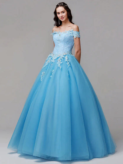 Ball Gown Vintage Inspired Dress Formal Evening Floor Length Sleeveless Off Shoulder Lace with Crystals Appliques