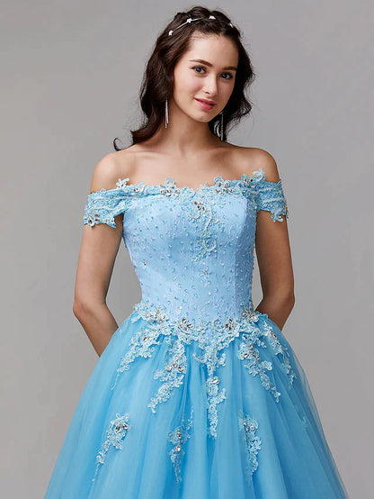 Ball Gown Vintage Inspired Dress Formal Evening Floor Length Sleeveless Off Shoulder Lace with Crystals Appliques