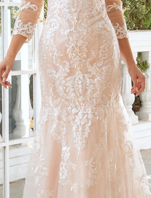 Engagement Wedding Dresses Bridal Dresses Mermaid / Trumpet Sweetheart Long Sleeve Sweep / Brush Train Lace Bridal Gowns With Appliques Summer Wedding Party
