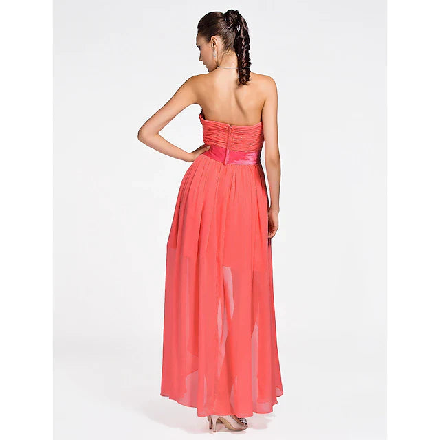 Ball Gown / A-Line Bridesmaid Dress Sweetheart Strapless Sleeveless Lace Up Asymmetrical / Short / Mini Chiffon with Criss Cross / Ruched / Draping