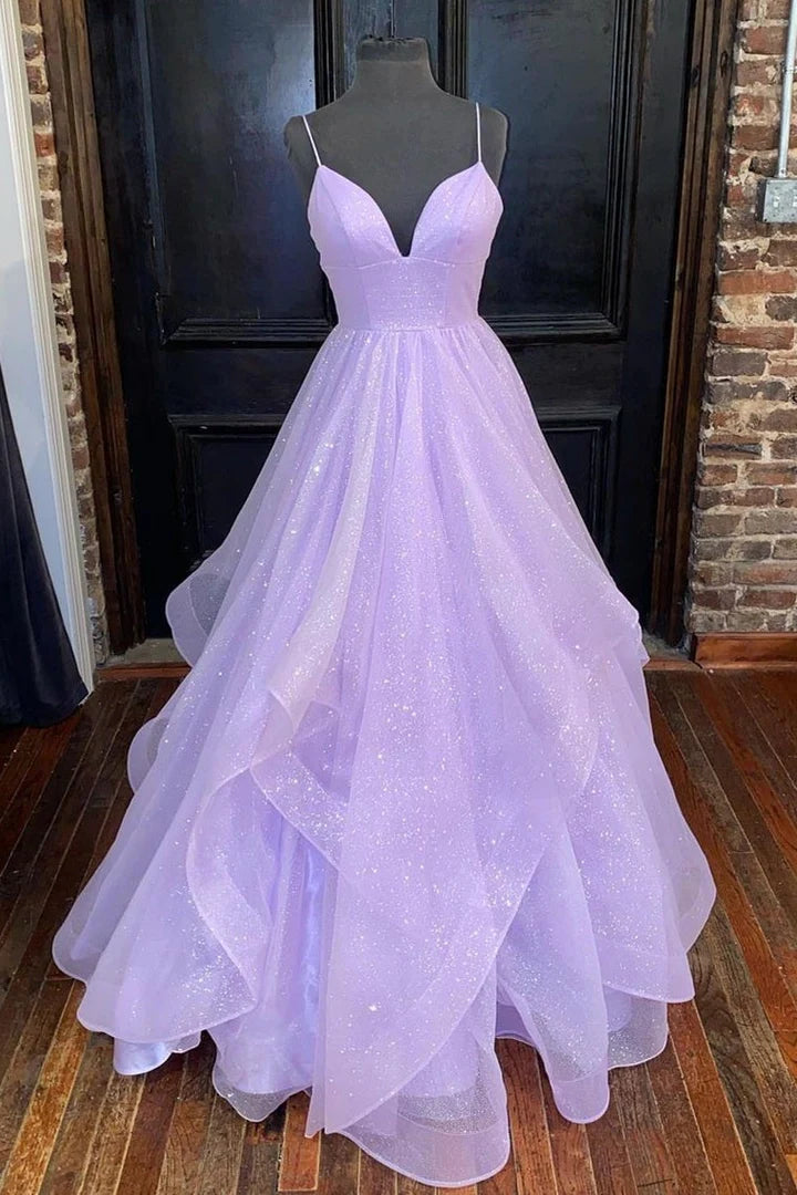 Sparkle Straps Multi-Tiered Long Prom Dress