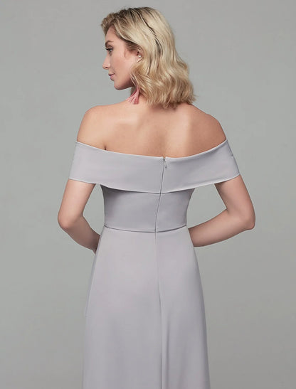 Sheath / Column Special Occasion Dresses Elegant & Luxurious Dress Wedding Guest Floor Length Short Sleeve Off Shoulder Spandex with Rhinestone Split Front