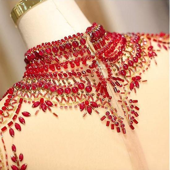 Ball Gown Satin Sweep/Brush Train Dresses Long Sleeve High Neck Beading Prom Dresses With Ruching