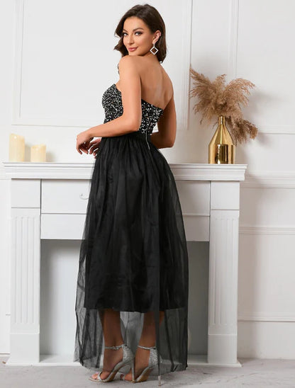 A-Line Party Dresses Vintage Dress Holiday Summer Floor Length Sleeveless Strapless Sequined with Sequin