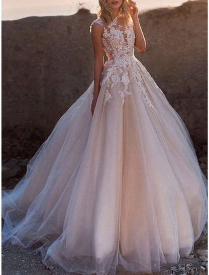 Formal Wedding Dresses Ball Gown Illusion Neck Cap Sleeve Court Train Lace Bridal Gowns With Buttons Appliques 2023 Summer Wedding Party, Women's Clothing