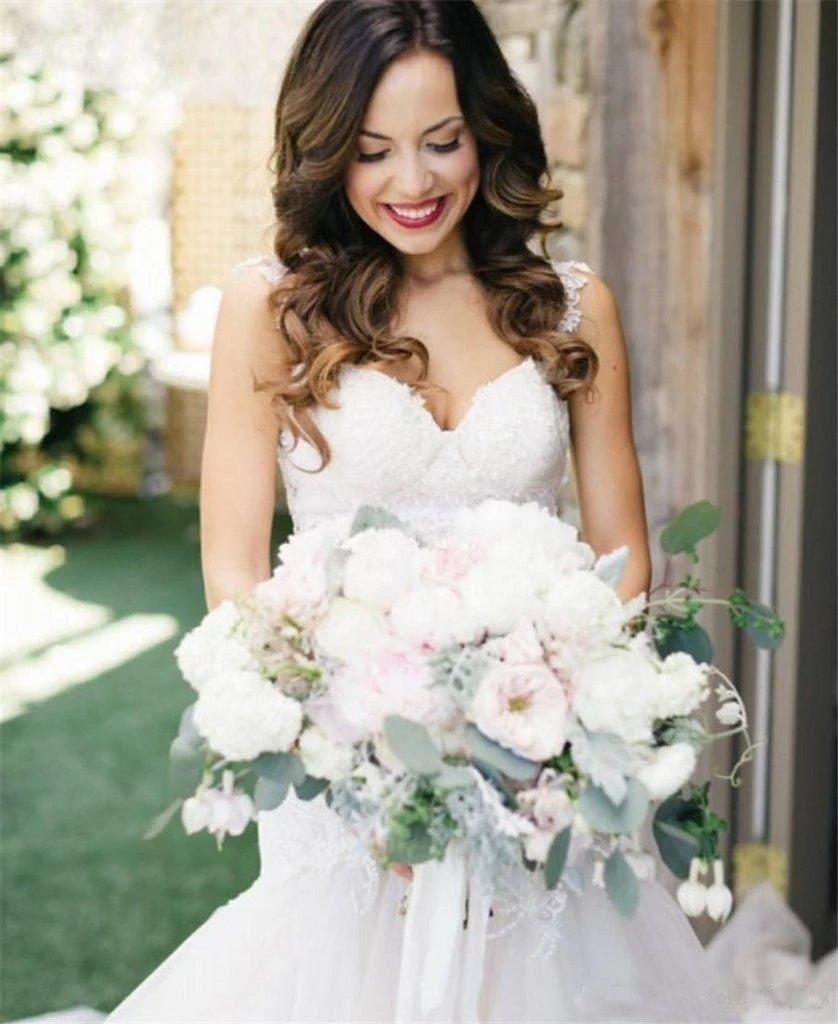 Mermaid Boat Neck Court Train Ivory Tulle Wedding Dress