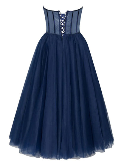 A-Line Cocktail Dresses Party Dress Cocktail Party Prom Tea Length Sleeveless Sweetheart Fall Wedding Guest Tulle with Pleats