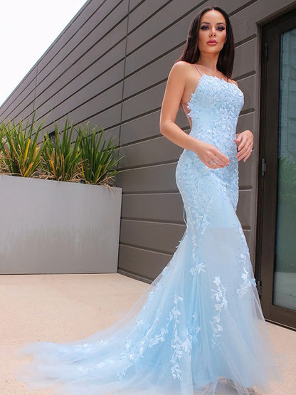 Trumpet/Mermaid Halter Sleeveless Lace Tulle Court Train Train Dresses Party Dresses Formal Dresses