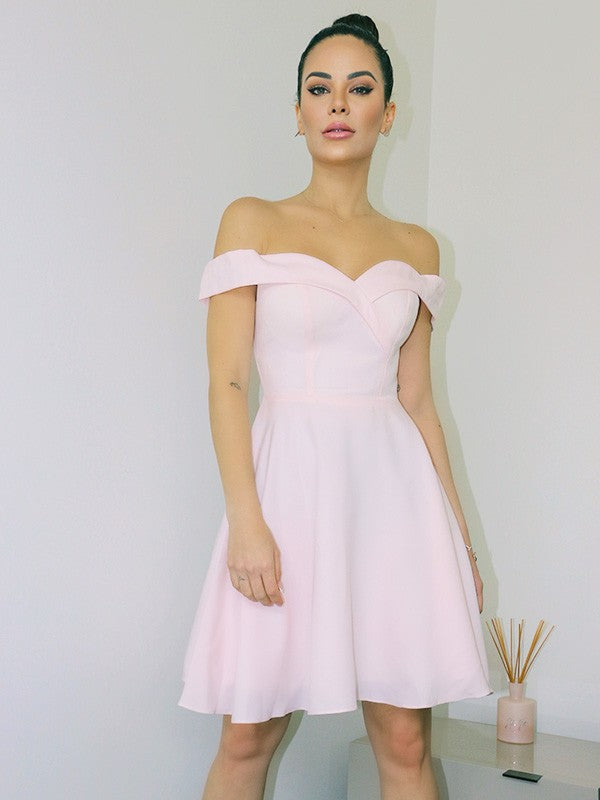 A-Line/Princess Off-the-Shoulder Sleeveless Chiffon Short/Mini Homecoming Dresses