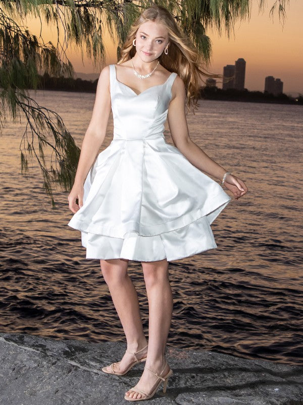 A-Line/Princess Satin Ruffles Sweetheart Sleeveless Short/Mini Homecoming Dresses