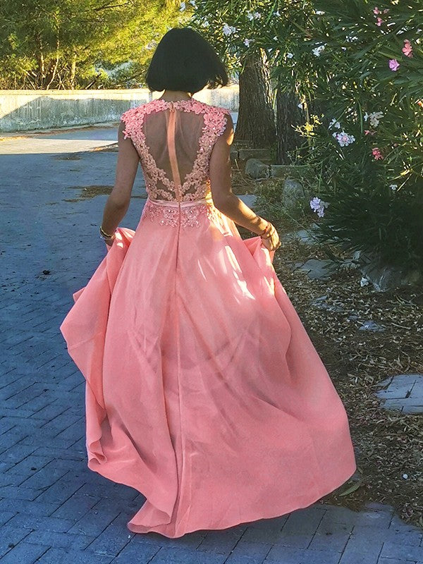 A-Line/Princess Applique Scoop Chiffon Sleeveless Floor-Length Party Dresses Formal Dresses