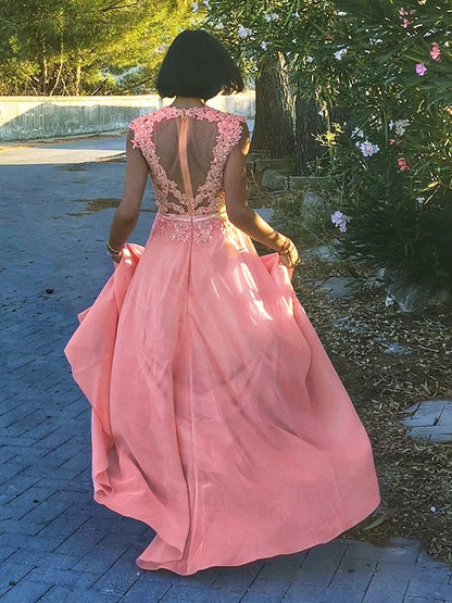 A-Line/Princess Applique Scoop Chiffon Sleeveless Floor-Length Party Dresses Formal Dresses