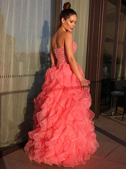 Ball Gown Organza Sweetheart Beading Sleeveless Floor-Length Party Dresses Formal Dresses