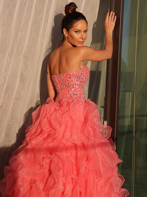Ball Gown Organza Sweetheart Beading Sleeveless Floor-Length Party Dresses Formal Dresses