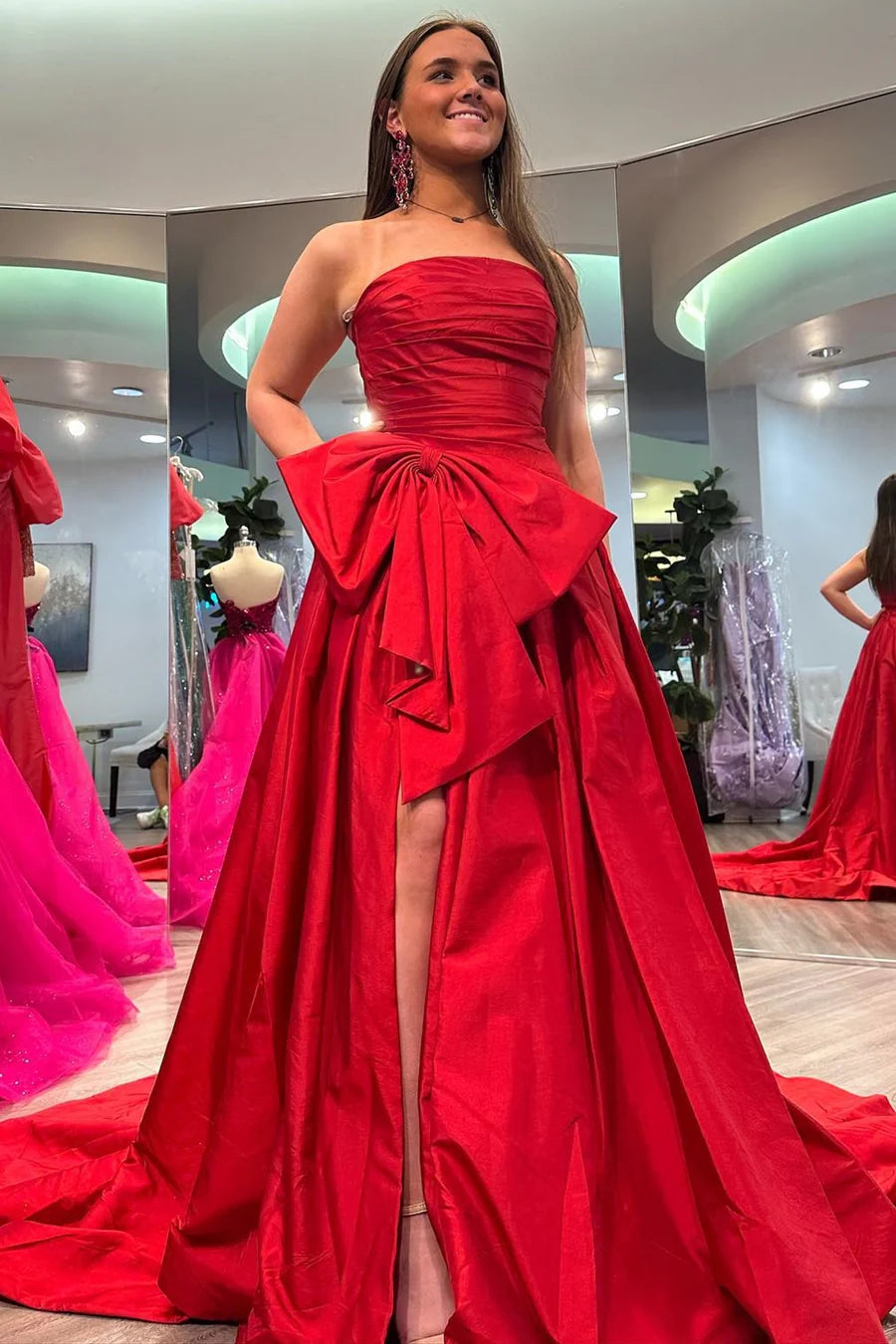 Strapless A-Line Prom Dress with Bow