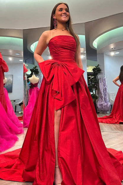 Strapless A-Line Prom Dress with Bow