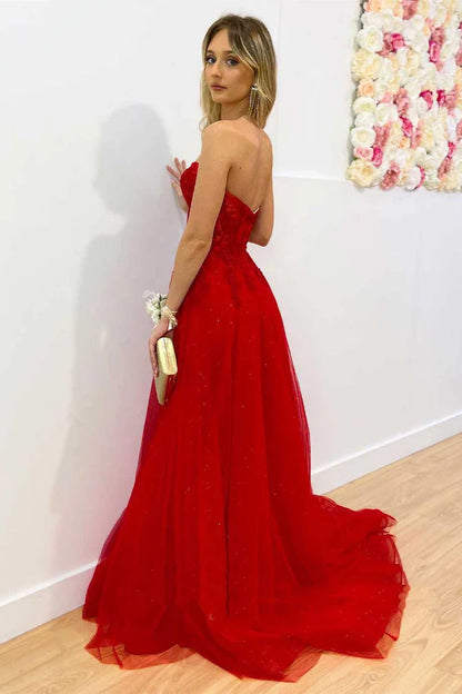 Strapless A-Line Long Prom Dress with Appliques