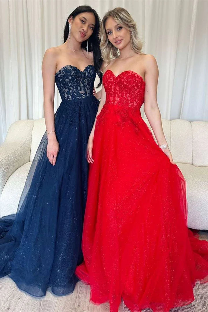 Strapless A-Line Long Prom Dress with Appliques