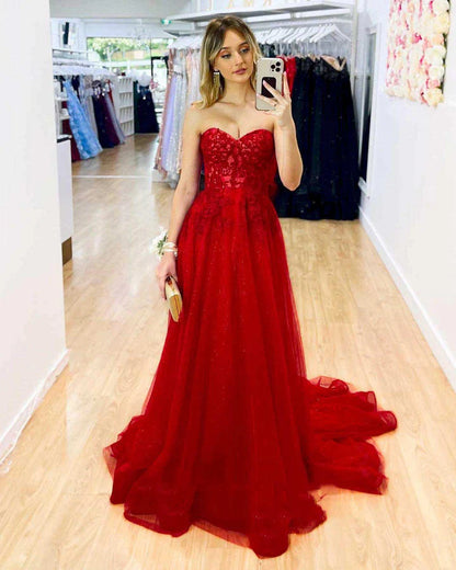 Strapless A-Line Long Prom Dress with Appliques