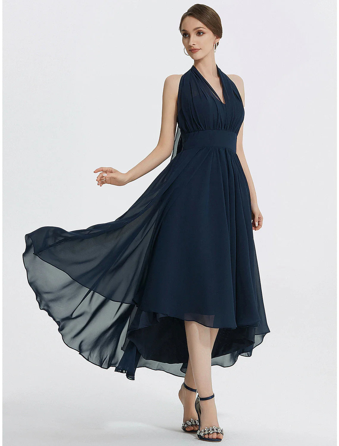 A-Line Cocktail Dresses Elegant Dress Wedding Guest Tea Length Short Sleeve Off Shoulder Convertible Chiffon with Ruched