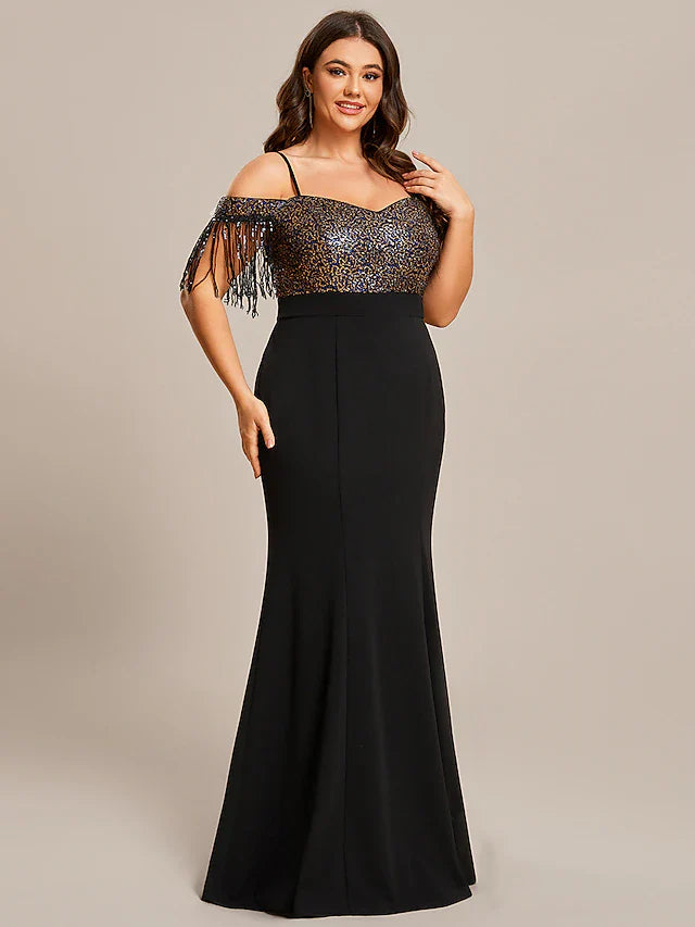 Mermaid / Trumpet Wedding Guest Dresses Minimalist Dress Formal Floor Length Short Sleeve Off Shoulder Stretch Fabric with Tassel