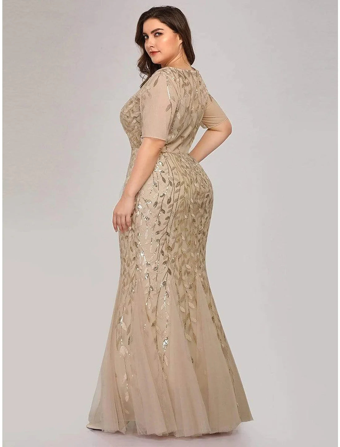 Mermaid / Trumpet Party Wear Formal Evening Dress Jewel Neck Short Sleeve Floor Length Tulle with Embroidery / Illusion Sleeve