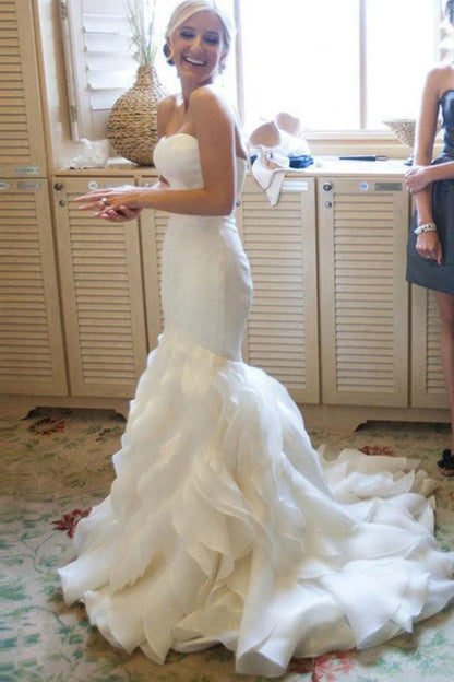 Mermaid Sweetheart Court Train Organza Wedding Dresses