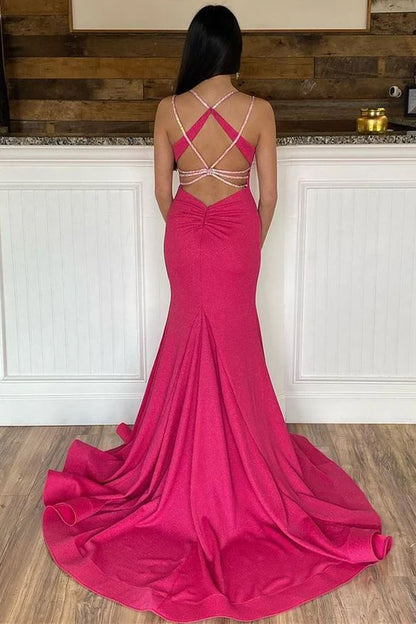 Beaded Backless Trumpet Long Prom Dress