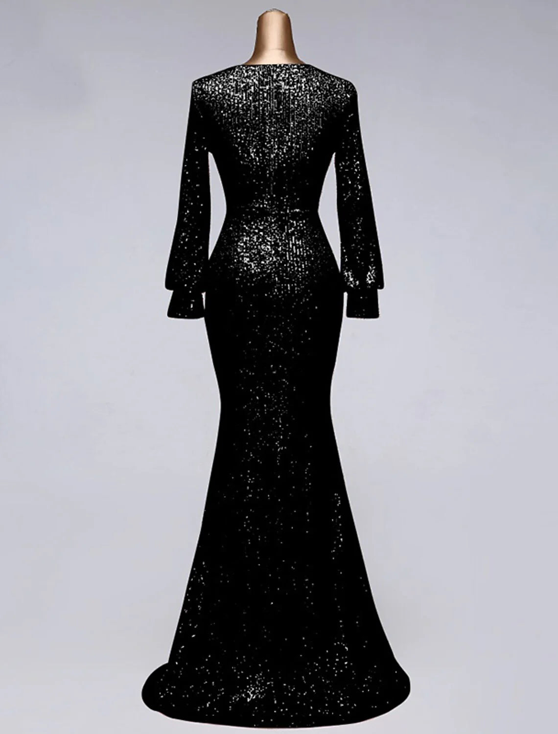 Mermaid / Trumpet Evening Gown Elegant Dress Wedding Guest Floor Length Long Sleeve V Neck Tulle with Sequin Slit