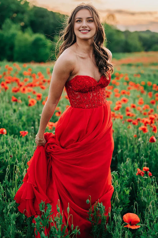 Sweep/Brush Train Dresses Off The Shoulder A-line Chiffon Applique Lace-Up Long Prom Dress