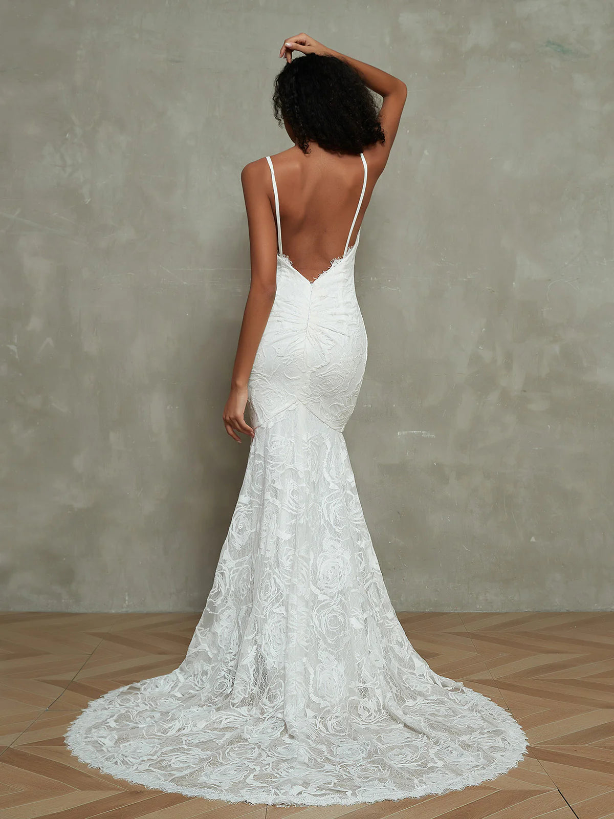 Temperament Lace Spaghetti Straps Mermaid Boho Lace Beach Backless Wedding Dresses