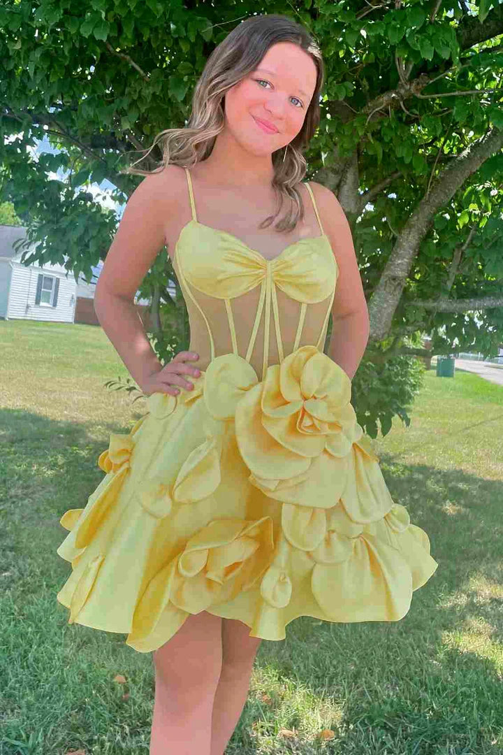 Spaghetti Straps A-Line Homecoming Dress with 3D Floral