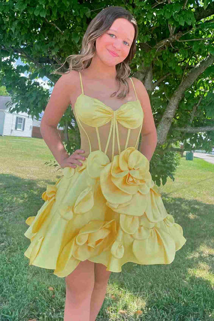 Spaghetti Straps A-Line Homecoming Dress with 3D Floral