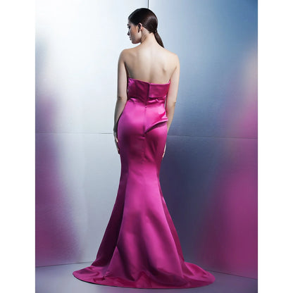 Mermaid / Trumpet Elegant Formal Evening Dress Strapless Sleeveless Sweep / Brush Train Satin with Flower