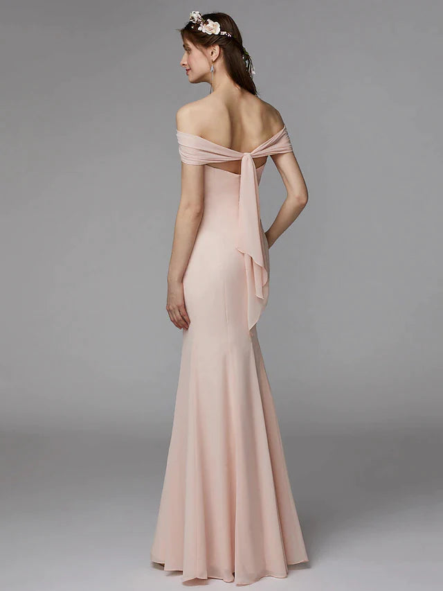 Mermaid / Trumpet Bridesmaid Dress Strapless Sleeveless Backless Floor Length Chiffon with Sash / Ribbon / Pleats
